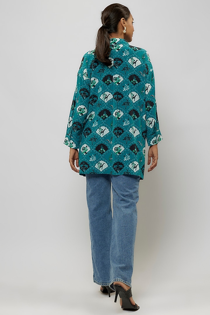 Teal Crepe Digital Printed Tunic by Payal Singhal at Pernia's Pop Up Shop