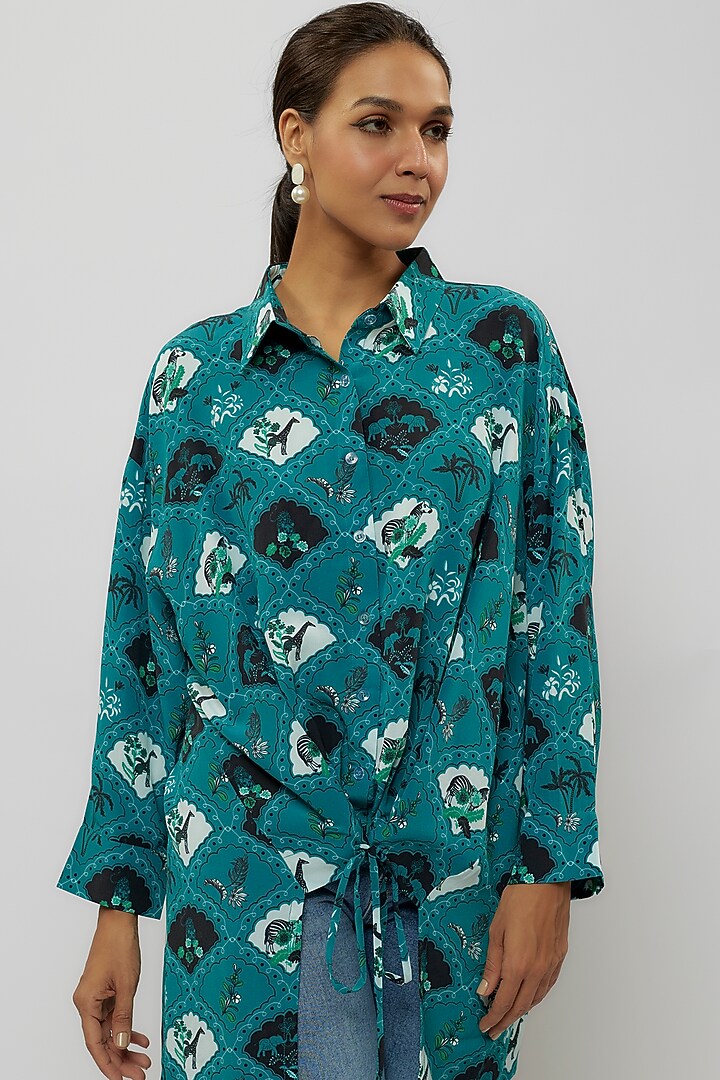 Teal Crepe Digital Printed Tunic by Payal Singhal at Pernia's Pop Up Shop