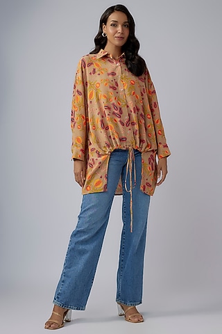 Brown Crepe Printed Tunic by Payal Singhal