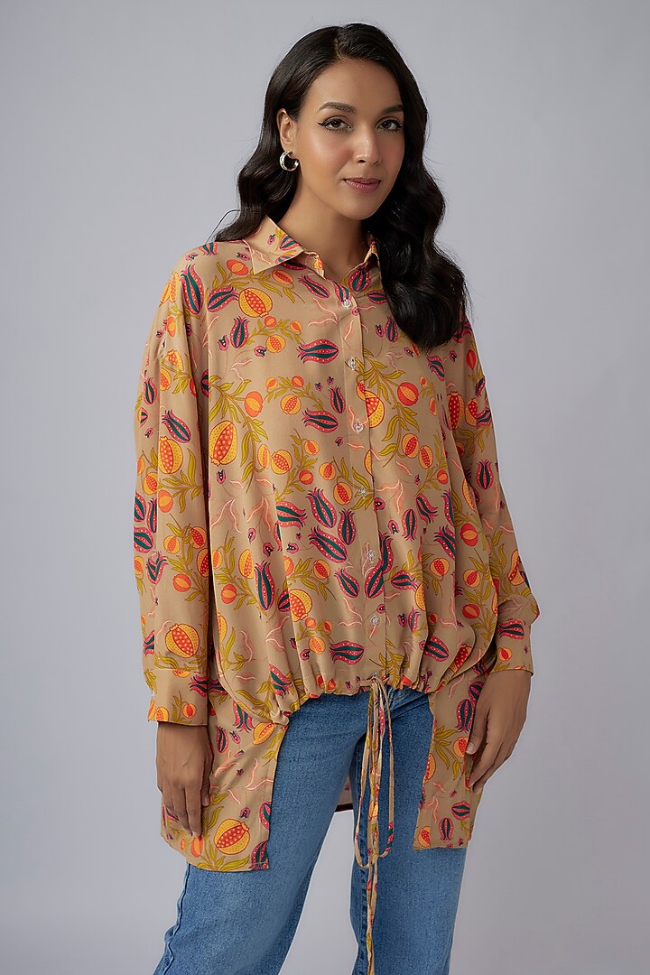 Brown Crepe Printed Tunic by Payal Singhal at Pernia's Pop Up Shop