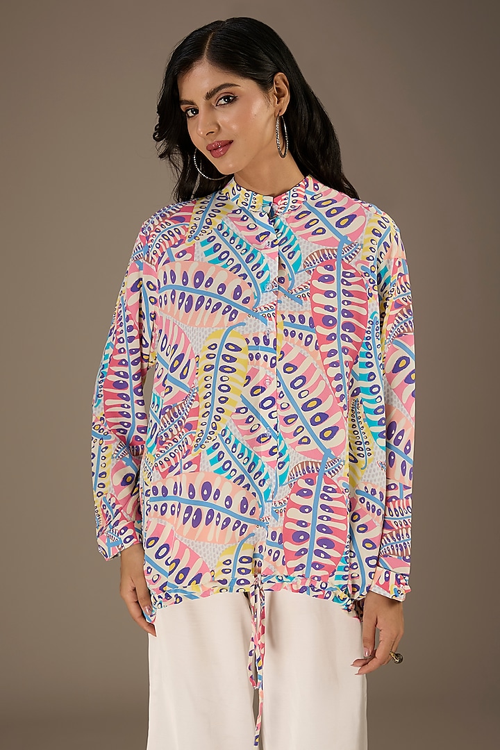 Blue Crepe Digital Printed Top by Payal Singhal at Pernia's Pop Up Shop