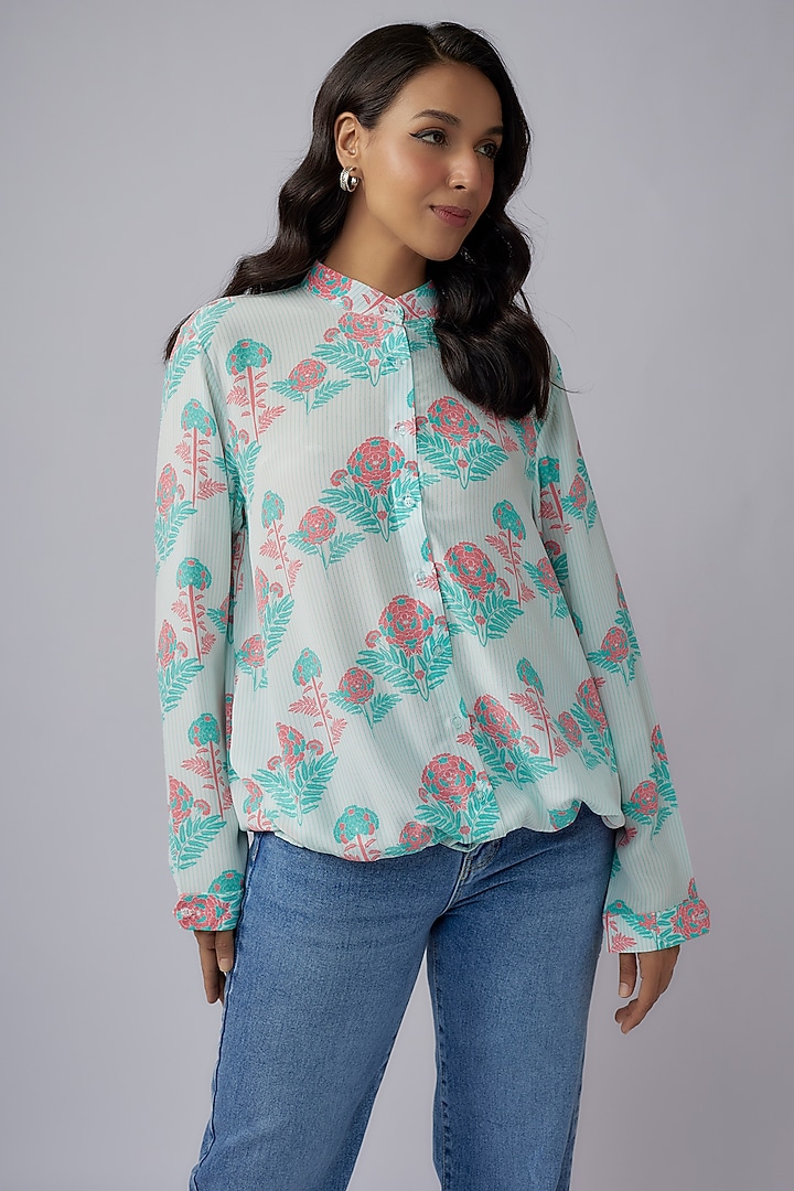 Pink Crepe Jaipur Printed Top by Payal Singhal at Pernia's Pop Up Shop
