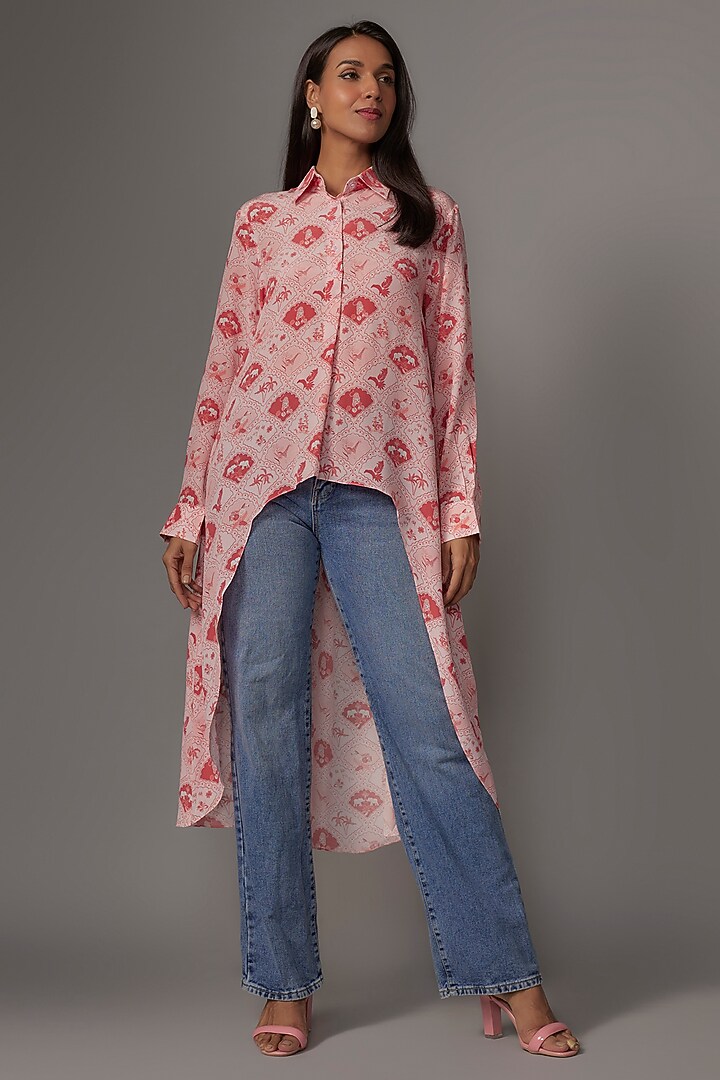 Blush Pink Crepe Digital Printed High-Low Tunic by Payal Singhal at Pernia's Pop Up Shop