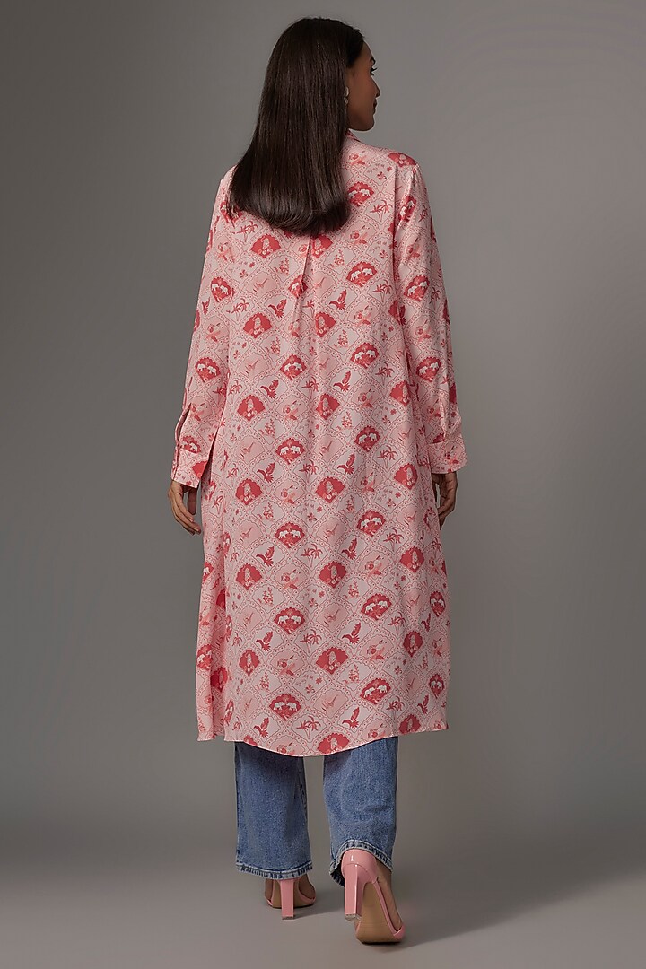 Blush Pink Crepe Digital Printed High-Low Tunic by Payal Singhal at Pernia's Pop Up Shop