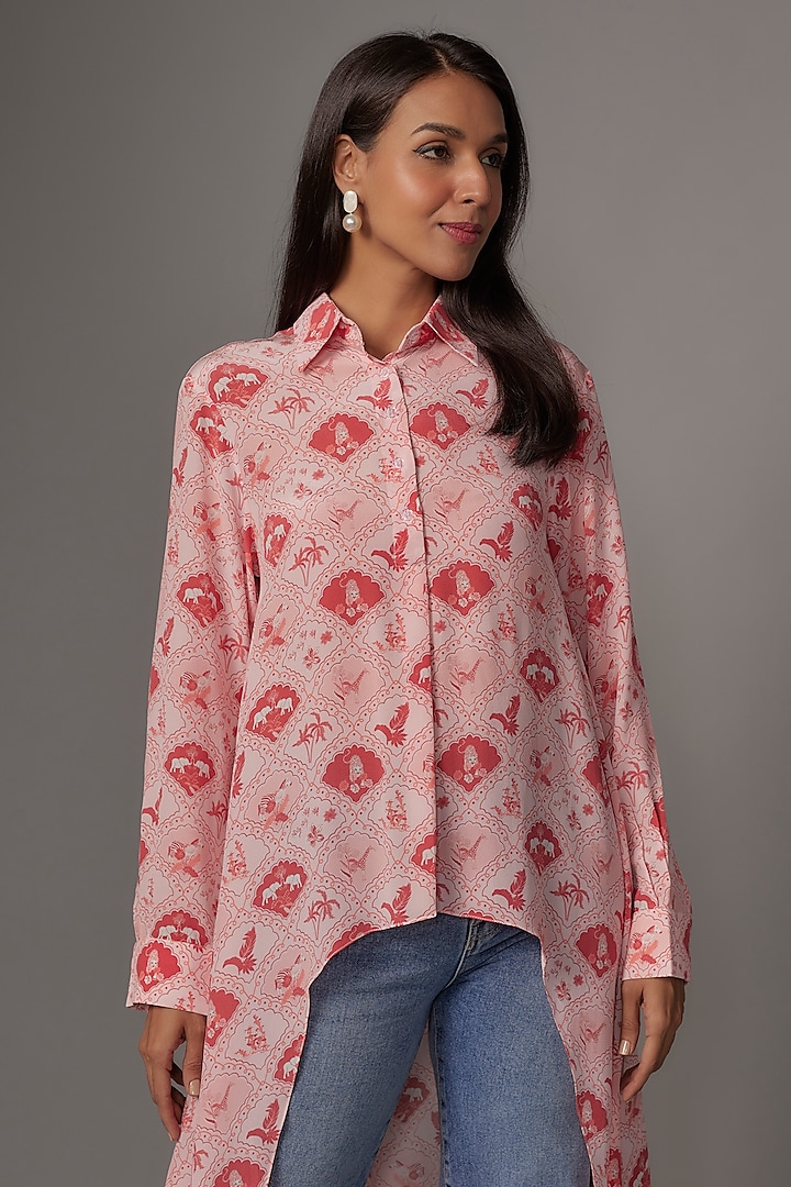 Blush Pink Crepe Digital Printed High-Low Tunic by Payal Singhal