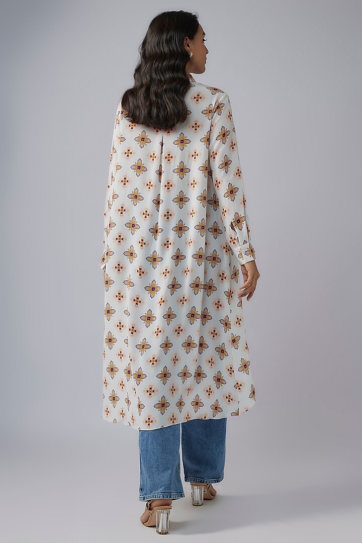 Ivory Crepe Printed High-Low Tunic by Payal Singhal at Pernia's Pop Up Shop