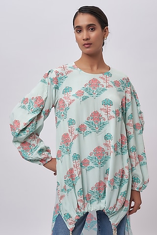 Pink Crepe Digital Printed Tunic by Payal Singhal