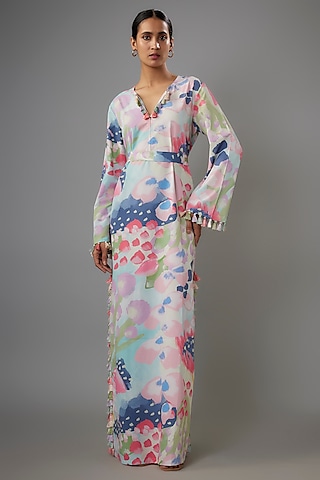 Multi-Colored Crepe Euphoria Printed Kaftan by Payal Singhal