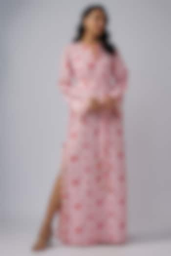 Blush Pink Art Crepe Printed Kaftan by Payal Singhal at Pernia's Pop Up Shop