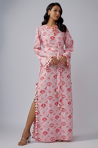 Blush Pink Art Crepe Printed Kaftan by Payal Singhal