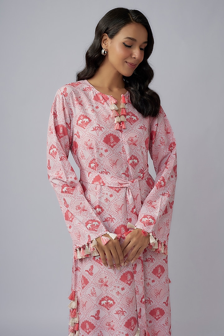Blush Pink Art Crepe Printed Kaftan by Payal Singhal at Pernia's Pop Up Shop