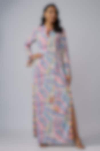 Blue Art Crepe Printed Kaftan by Payal Singhal at Pernia's Pop Up Shop