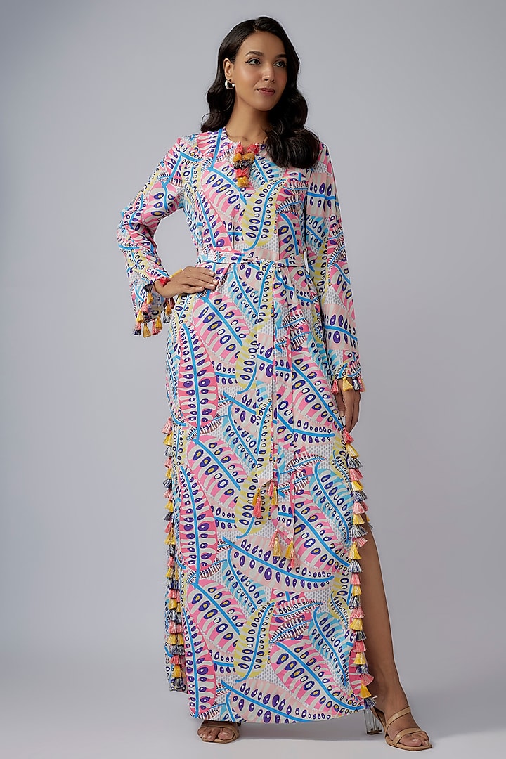 Blue Art Crepe Printed Kaftan by Payal Singhal at Pernia's Pop Up Shop