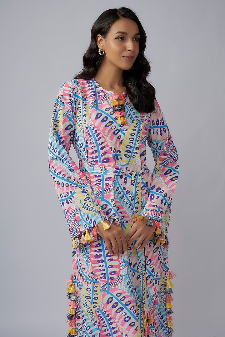 Blue Art Crepe Printed Kaftan by Payal Singhal at Pernia's Pop Up Shop