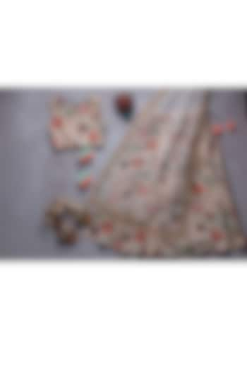 Khaki Bird Printed Lehenga Set For Girls by Payal Singhal Kids