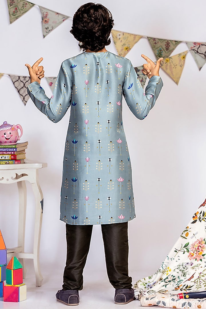 Powder Blue Printed Kurta Set For Boys by Payal Singhal Kids at Pernia's Pop Up Shop