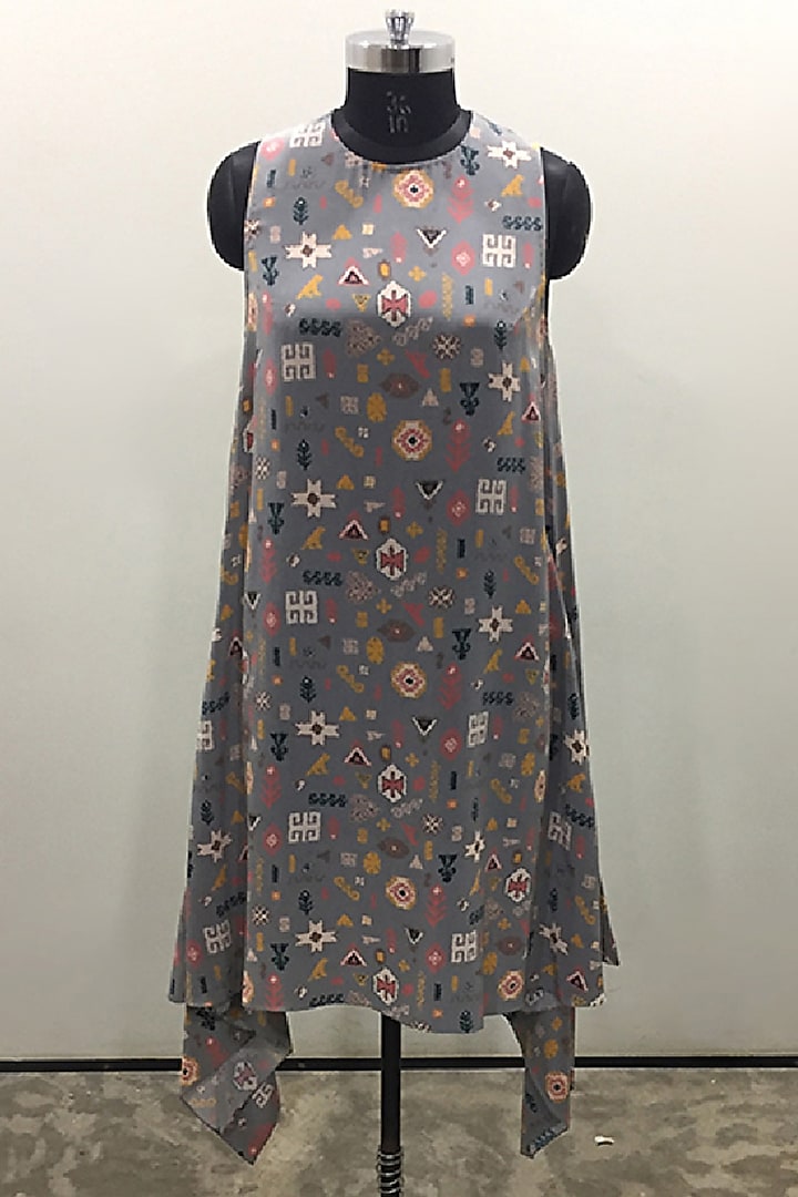 Grey Bandhani Kilim Printed Paneled Tunic by PS Pret by Payal Singhal at Pernia's Pop Up Shop