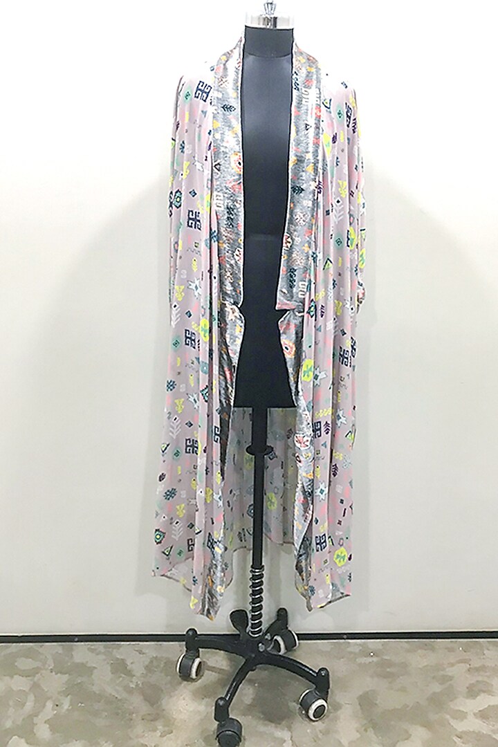 Lavender Bandhani Kilim Printed Kimono Jacket by PS Pret by Payal Singhal at Pernia's Pop Up Shop