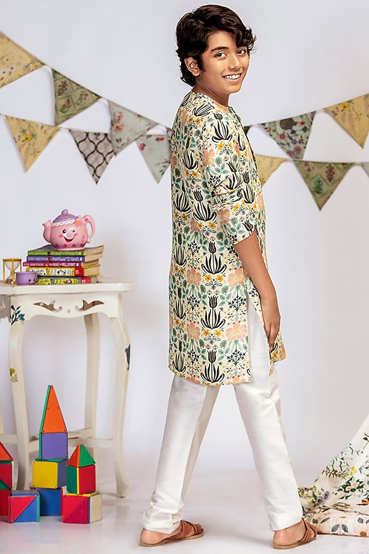 Cream Printed Kurta Set For Boys by Payal Singhal Kids at Pernia's Pop Up Shop