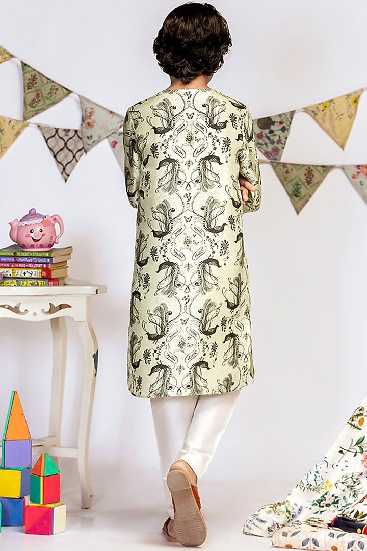Mint Printed Kurta Set For Boys by Payal Singhal Kids at Pernia's Pop Up Shop