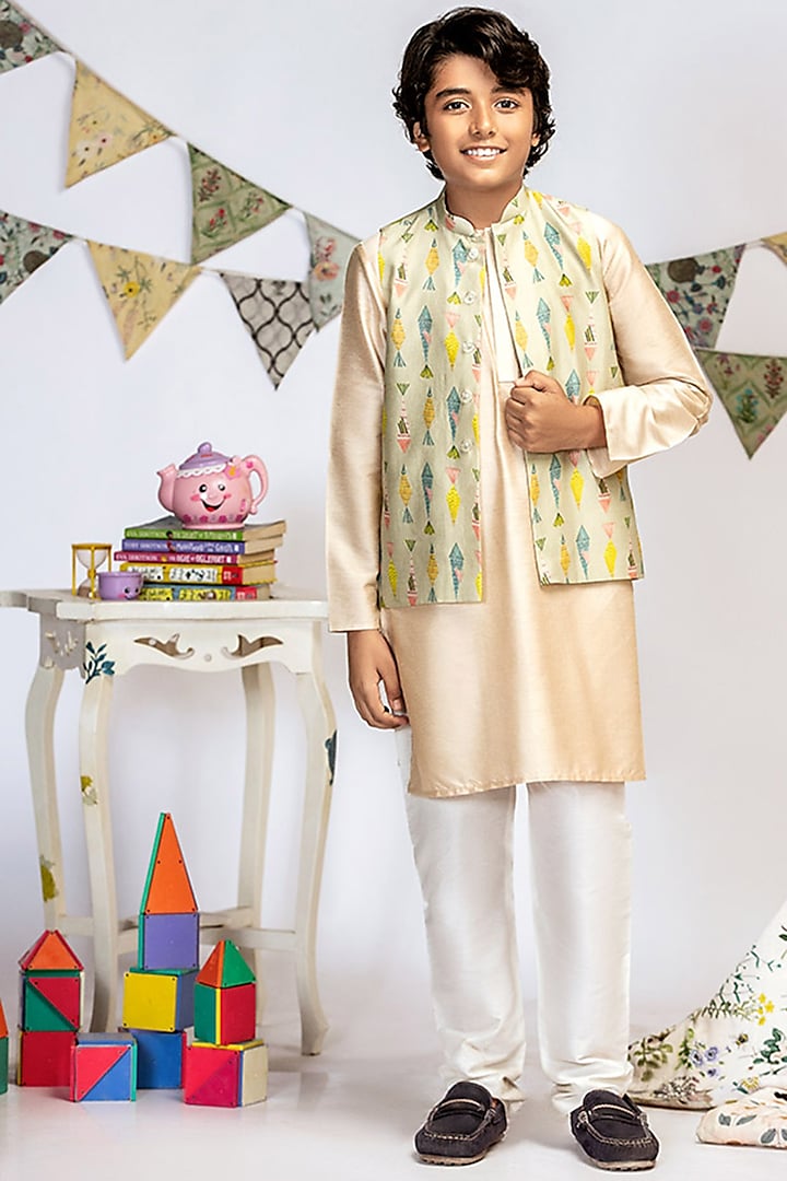 Green Printed Jacket Set For Boys by Payal Singhal Kids