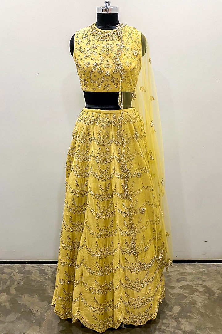 Yellow Embroidered Bridal Lehenga Set by Payal Singhal at Pernia's Pop Up Shop