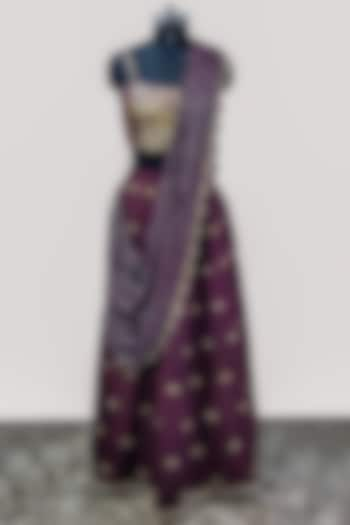 Purple Embroidered Wedding Lehenga Set by Payal Singhal at Pernia's Pop Up Shop