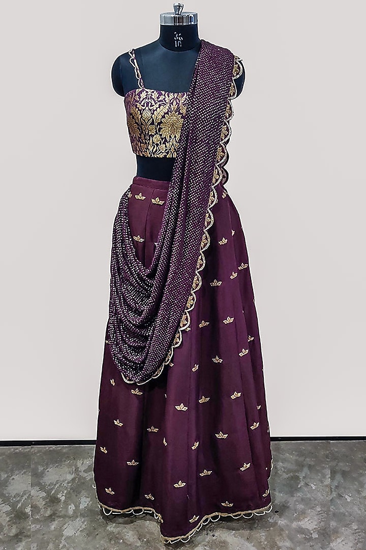 Purple Embroidered Wedding Lehenga Set by Payal Singhal at Pernia's Pop Up Shop