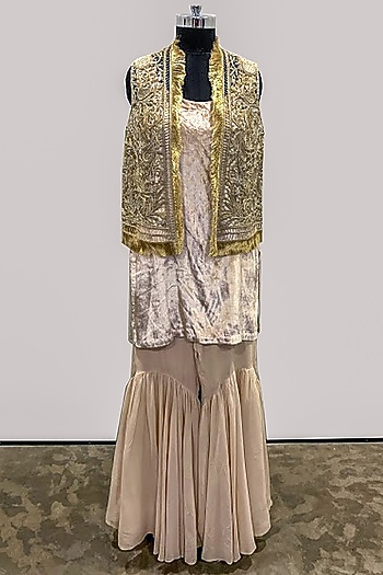 Stone Colored Embroidered Jacket Set by Payal Singhal at Pernia's Pop Up Shop