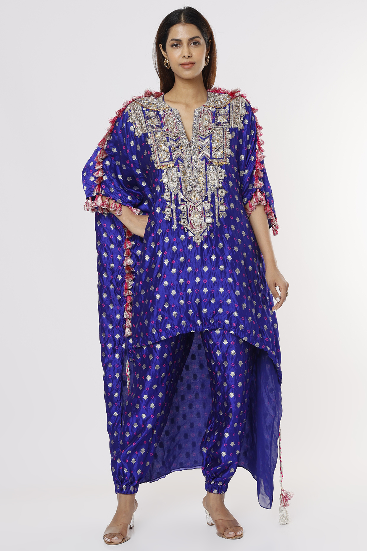 Cobalt Blue Printed High-Low Kaftan Set by Payal Singhal at Pernia's Pop Up Shop
