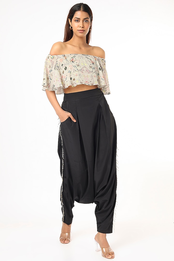 Black Low Crotch Pant Set by PS Pret by Payal Singhal at Pernia's Pop Up Shop