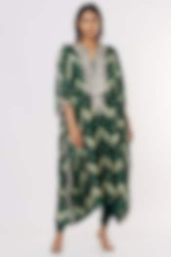 Emerald Green Embroidered & Printed Kaftan Set by Payal Singhal at Pernia's Pop Up Shop