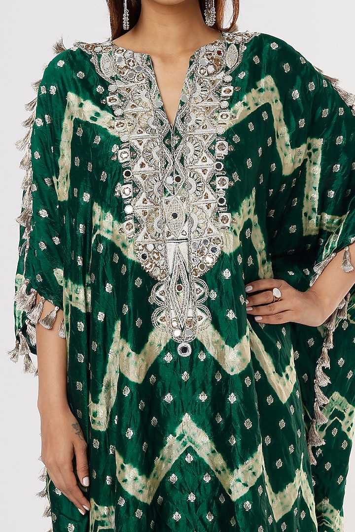 Emerald Green Embroidered & Printed Kaftan Set by Payal Singhal at Pernia's Pop Up Shop