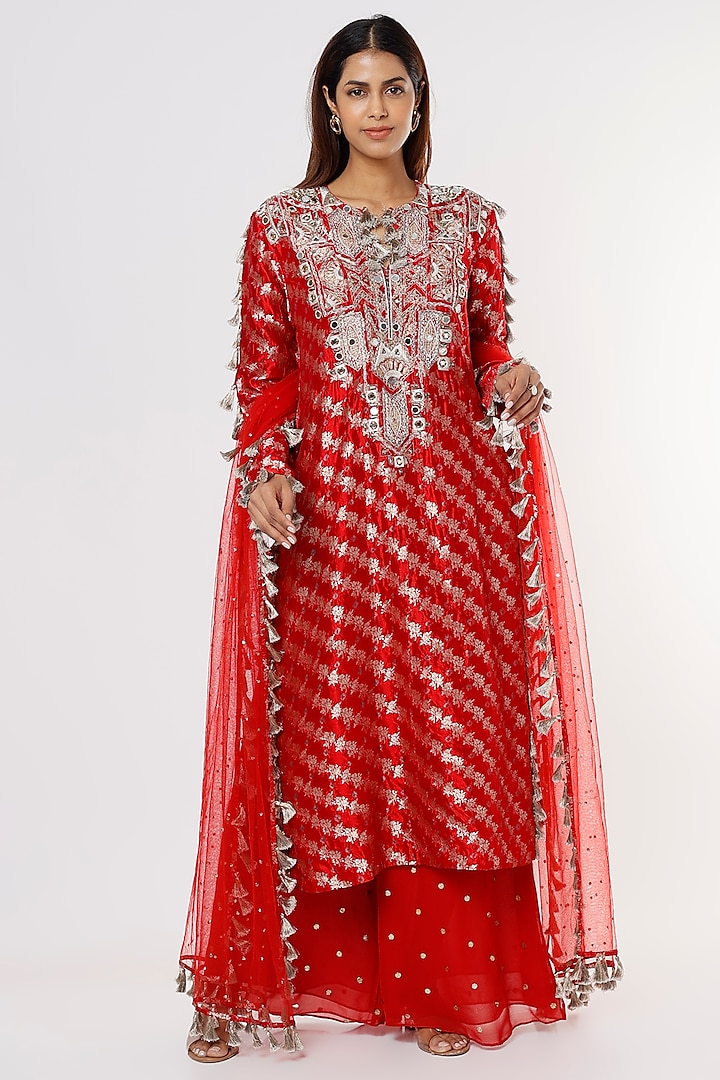 Bright Red Embroidered Kurta Set by Payal Singhal