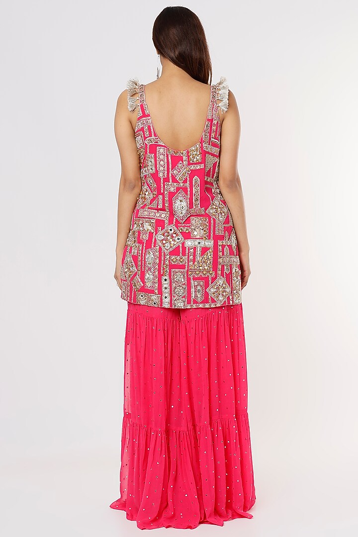 Hot Pink Georgette Bridal Sharara Set by Payal Singhal at Pernia's Pop Up Shop