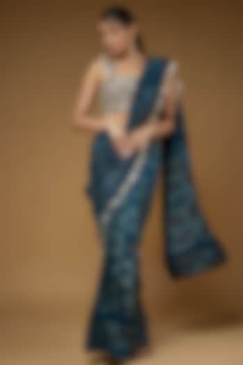 Teal Blue Silk bandhani Wedding Saree Set by Payal Singhal at Pernia's Pop Up Shop