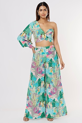 Grey Printed Palazzo Pant Set by PS Pret by Payal Singhal