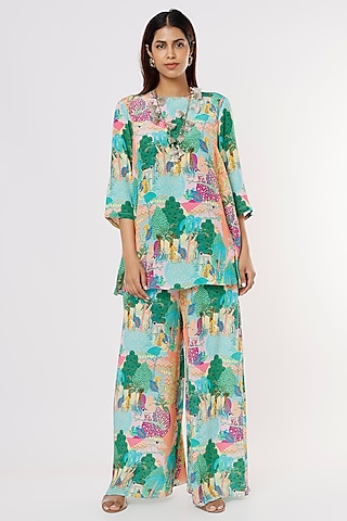 Peach Printed Palazzo Pant Set by PS Pret by Payal Singhal