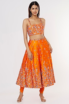 Orange Embroidered Skirt Set With Attached Churidar Pants by Payal Singhal-POPULAR PRODUCTS AT STORE