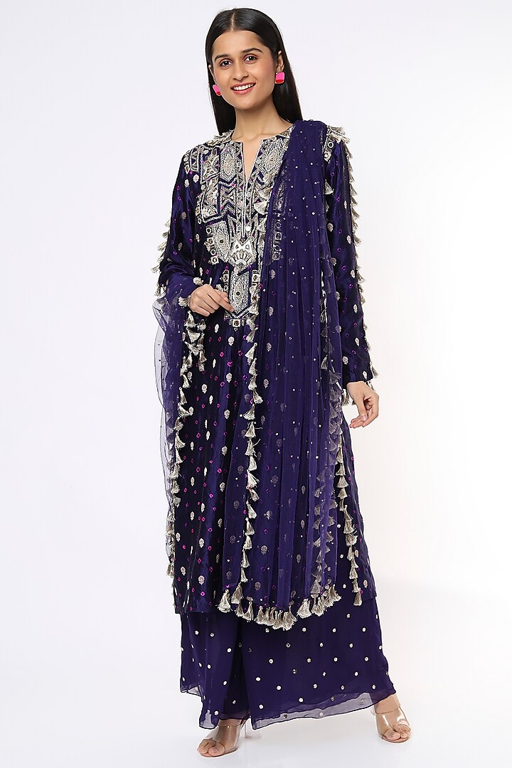 Navy Blue Embroidered Kurta Set by Payal Singhal