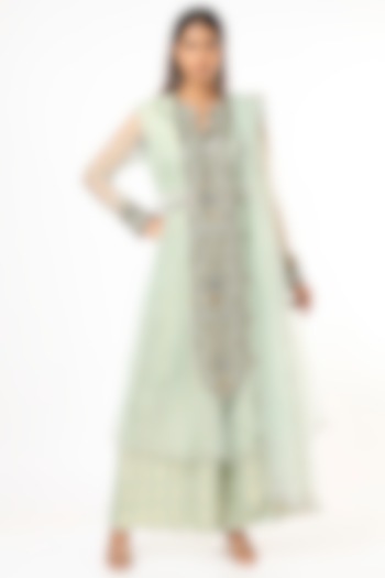 Mint Green Zardosi Embroidered Anarkali Set by Payal Singhal at Pernia's Pop Up Shop