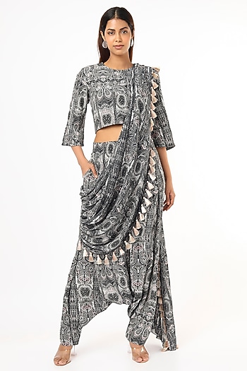 Black & White Aari Low Crotch Pant Set by Payal Singhal at Pernia's Pop Up Shop