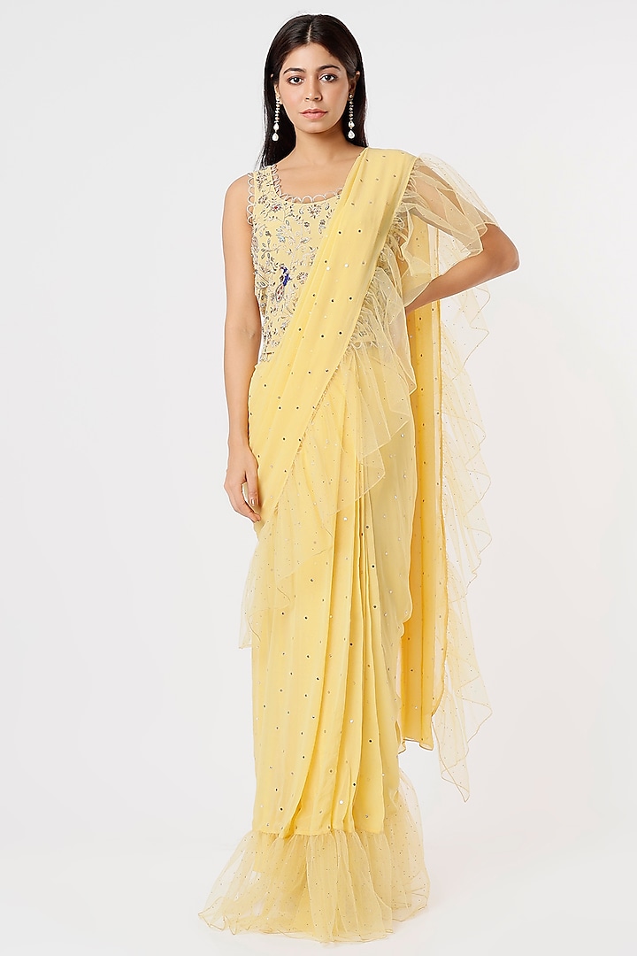 Yellow Georgette & Net Saree by Payal Singhal
