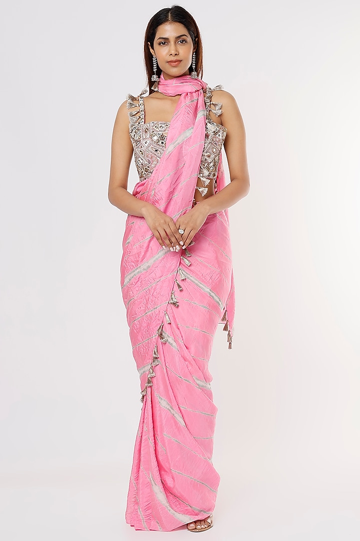 Chalk Pink Embroidered & Printed Saree Set by Payal Singhal at Pernia's Pop Up Shop