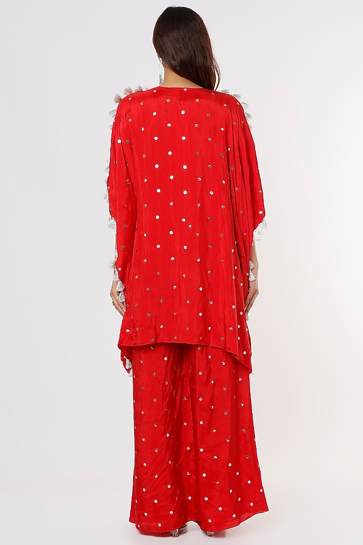 Cadmium Red Embroidered Kaftan Set by Payal Singhal at Pernia's Pop Up Shop