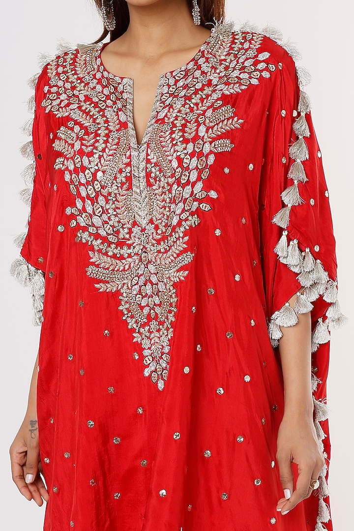 Cadmium Red Embroidered Kaftan Set by Payal Singhal at Pernia's Pop Up Shop
