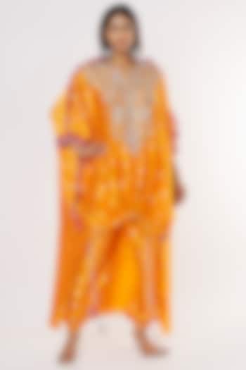Spectra Yellow Embroidered High-Low Kaftan Set by Payal Singhal