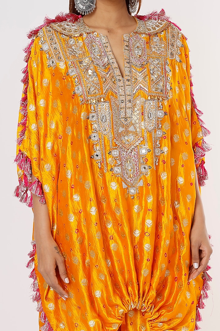 Spectra Yellow Embroidered High-Low Kaftan Set by Payal Singhal at Pernia's Pop Up Shop