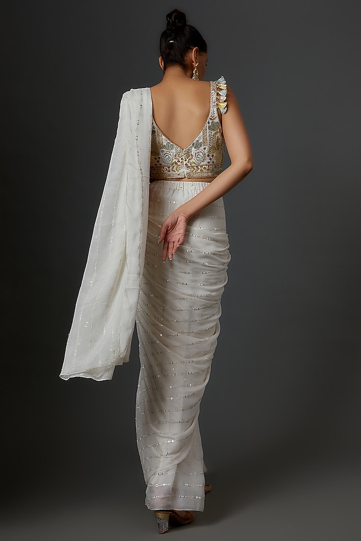 White Silk Embroidered Wedding Saree Set by Payal Singhal at Pernia's Pop Up Shop