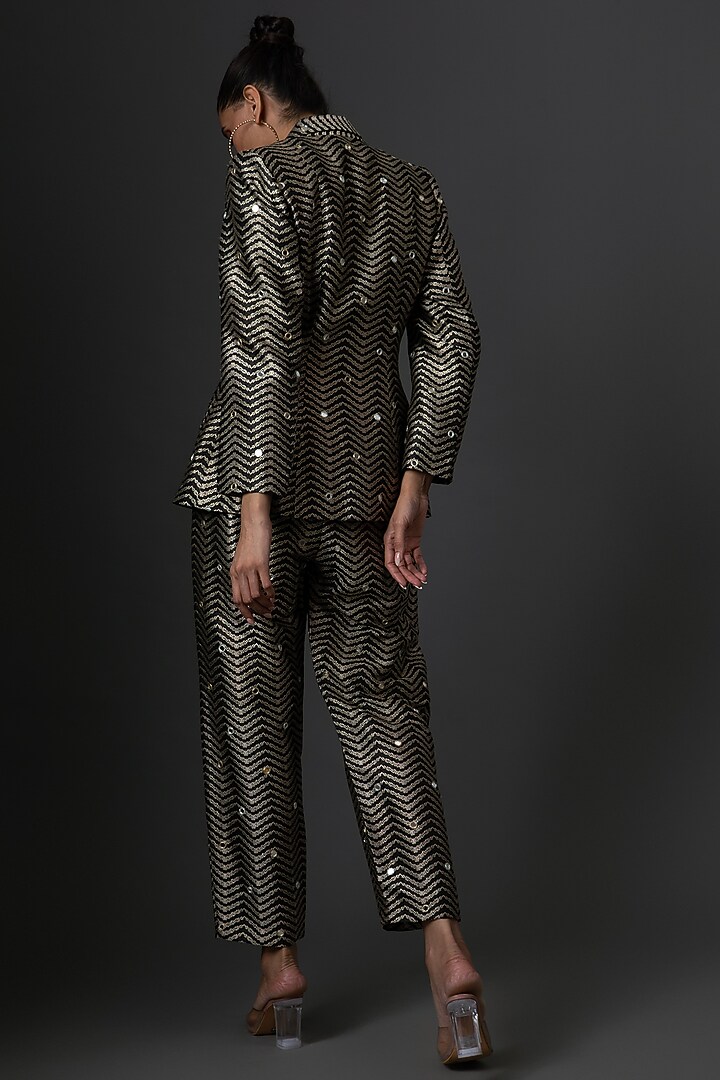 Black Brocade Embroidered Blazer Set by Payal Singhal at Pernia's Pop Up Shop